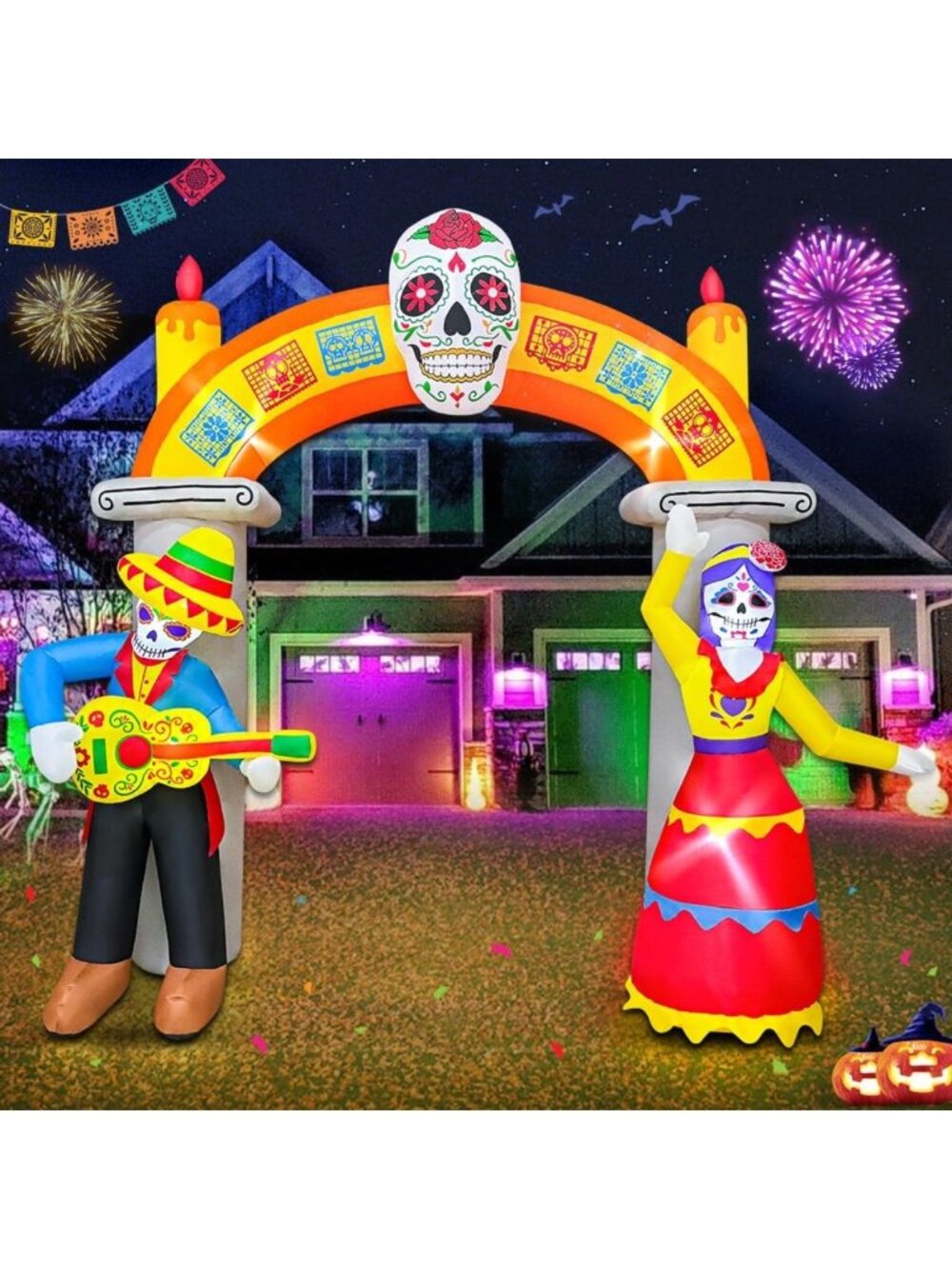 9Ft Halloween Inflatable Archway - Day of the Dead Decor with LED Skull Lights